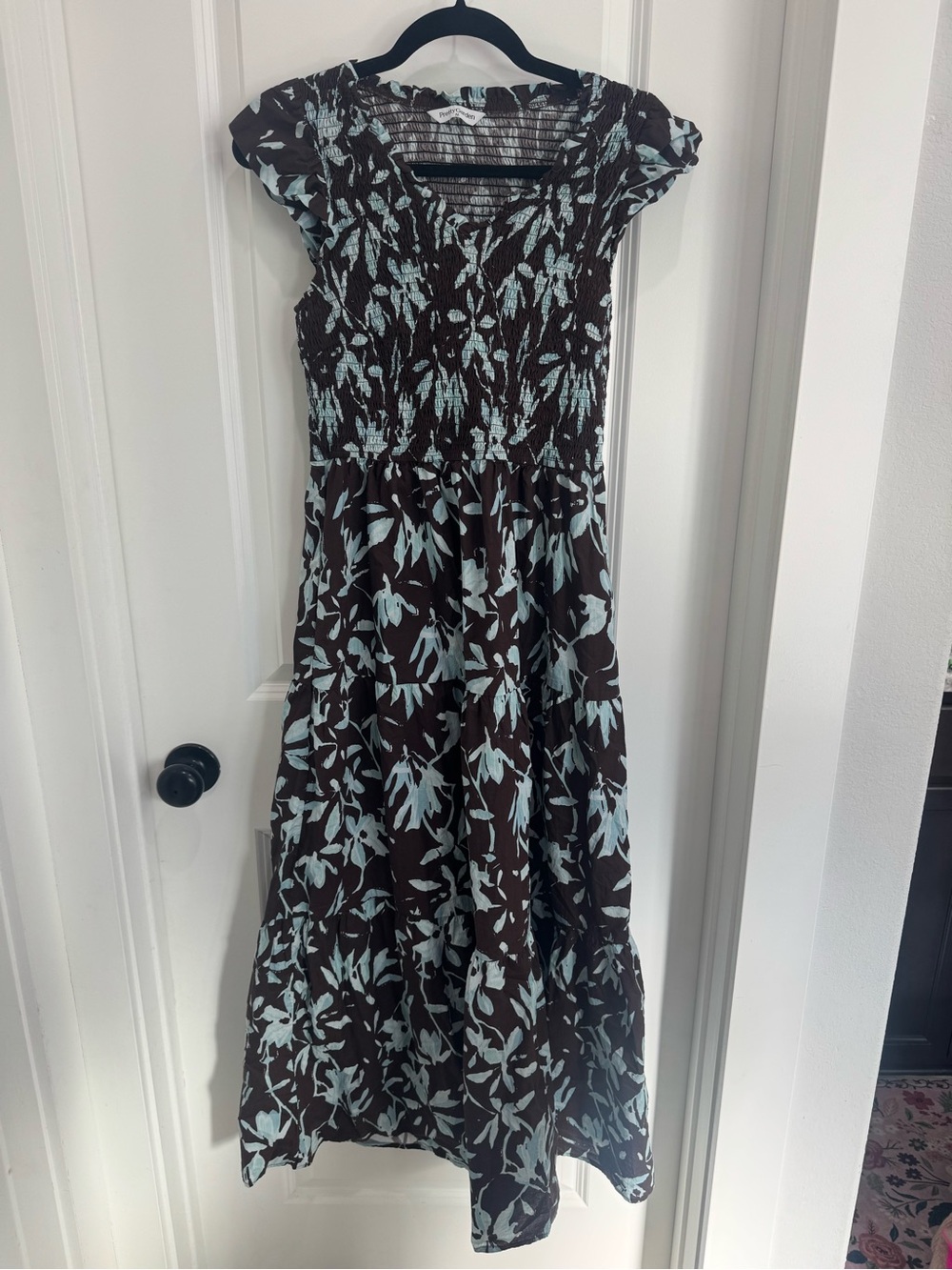 Brown Maxi Dress with Light Blue Floral Print